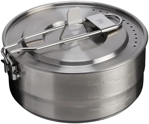 Stanley Wildfare Pro 5-Piece Stainless Steel Saucepan Cook Set | 2 qt Saucepan with Fold & Lock Handle | Cutting Board and Spoon | Camping Essentials for Your Camp Kitchen | BPA-Free