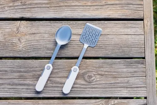 Stanley Wildfare Pro Stainless Steel Fold & Go Utensil Set | Folding Spatula and Spoon | Packable Outdoor Cookware | Camping Essentials for Your Camp Kitchen | BPA-Free | Pale Pebble & Stone