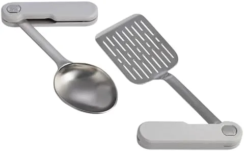 Stanley Wildfare Pro Stainless Steel Fold & Go Utensil Set | Folding Spatula and Spoon | Packable Outdoor Cookware | Camping Essentials for Your Camp Kitchen | BPA-Free | Pale Pebble & Stone