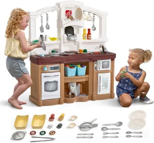 Step2 Fun with Friends Kids Kitchen Playset, Indoor/Outdoor Kitchenette, Interactive Play with Lights and Sounds, Durable Plastic, Includes 25 Piece Toy Accessories, Toddlers 2  Years Old, Tan