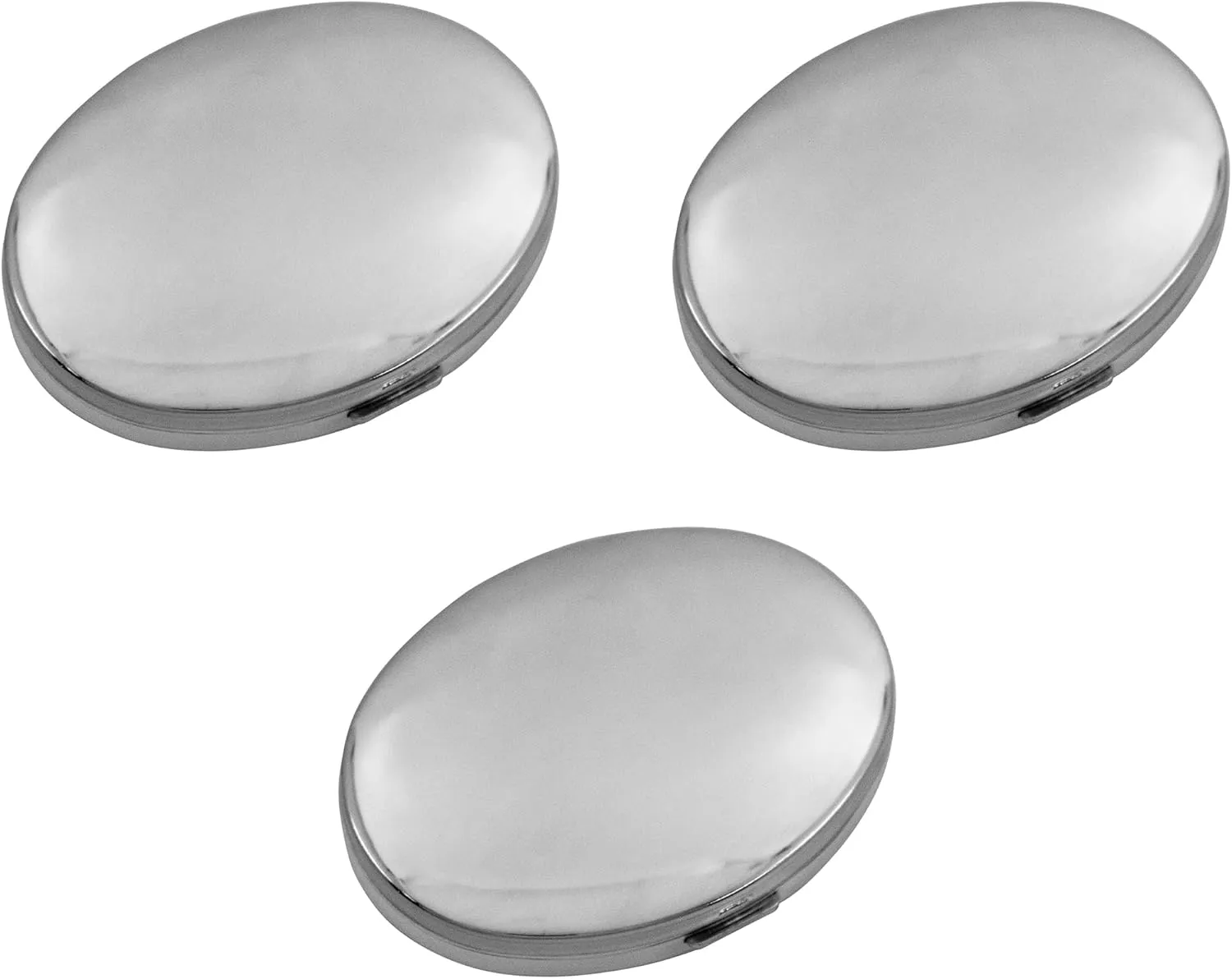 Stephanie Imports Set of 3 Double Sided Magnifying Compact Mirrors with Reflective Metal Finish (Silver, Oval)