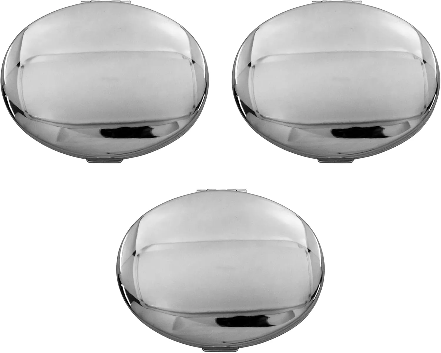 Stephanie Imports Set of 3 Double Sided Magnifying Compact Mirrors with Reflective Metal Finish (Silver, Oval)