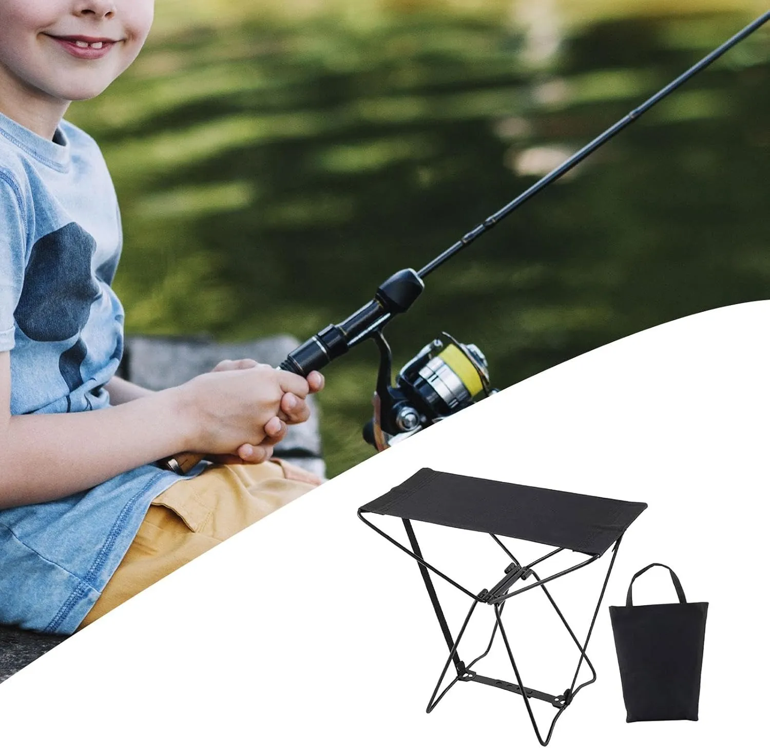 Stool for Outdoor Use - Ideal for Camping and Fishing, Black, 39cmx34cmx21cm