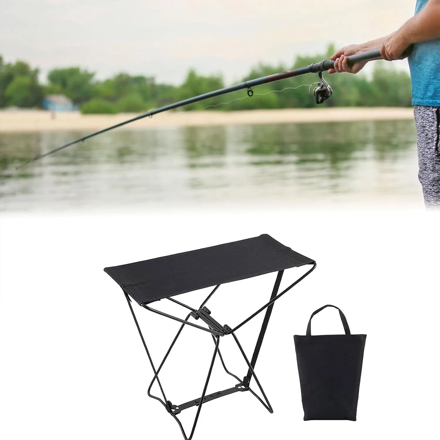 Stool for Outdoor Use - Ideal for Camping and Fishing, Black, 39cmx34cmx21cm