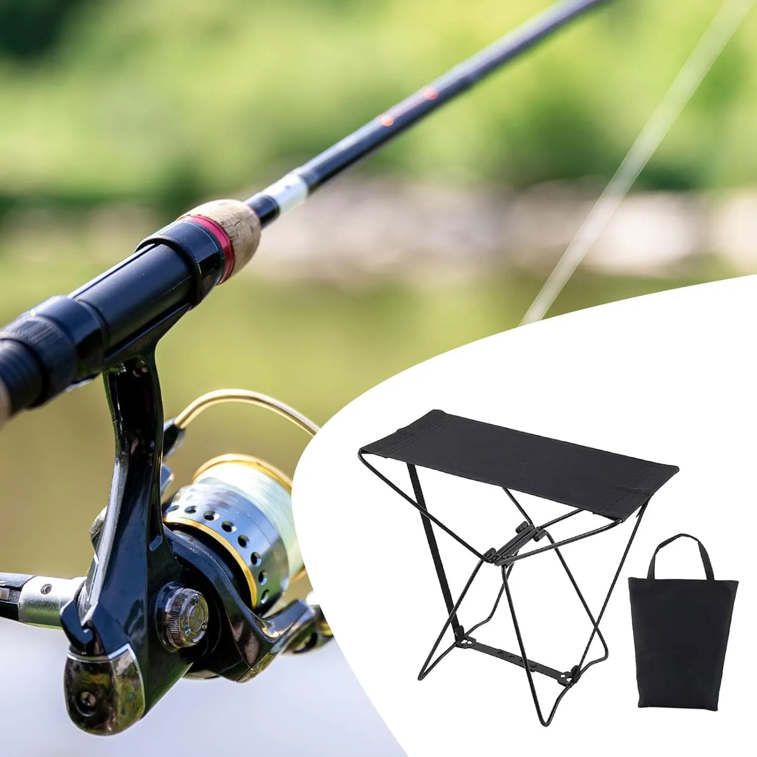 Stool for Outdoor Use - Ideal for Camping and Fishing, Black, 39cmx34cmx21cm