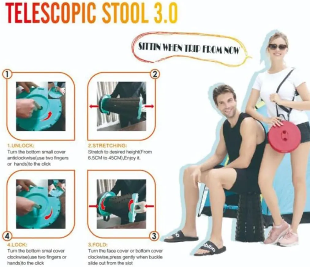 Stools Portable Telescopic Stool, Outdoor Folding Telescopic Stool, Suitable for Camping Garden Fishing Hiking Travel Barbecue, Maximum Load-Bearing 300 Catties