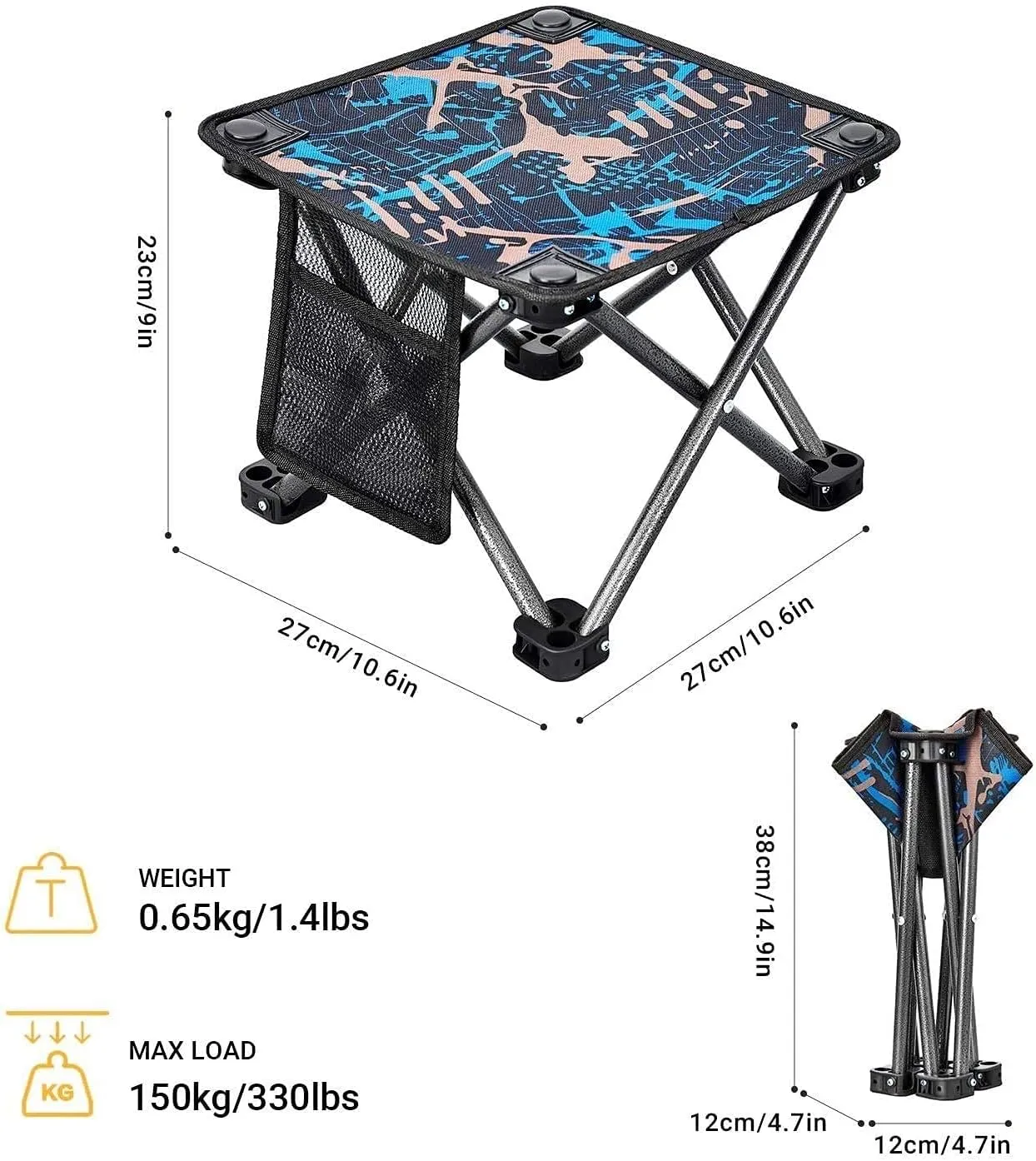 Sun Loungers Garden Folding Chair Foldable Camping Stool Lightweight Fishing Chair Mini Fold Up Seat Portable Chairs with Mesh Pocket for Camping Fishing Hiking Travel Picnic Outdoor