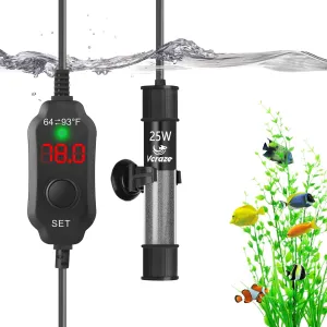 Super Compact 25W Fish Tank Heater, Submersible Aquarium Heater with LED Digital Display Thermostat, Adjustable Fish Heater for 3-5 Gallon Tanks