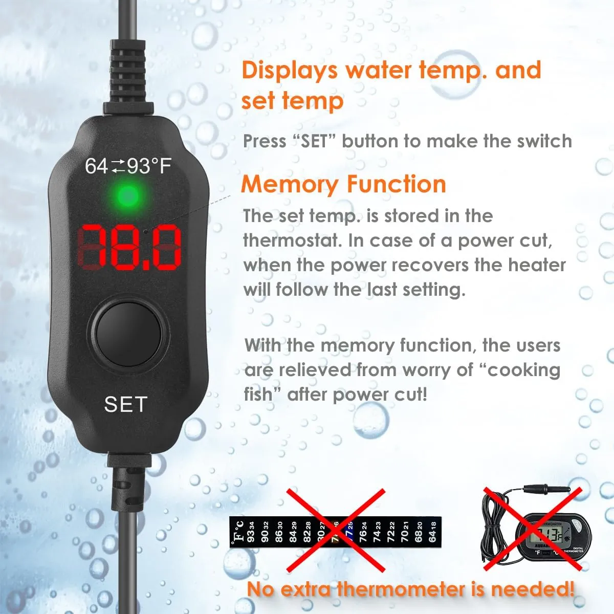 Super Compact 25W Fish Tank Heater, Submersible Aquarium Heater with LED Digital Display Thermostat, Adjustable Fish Heater for 3-5 Gallon Tanks