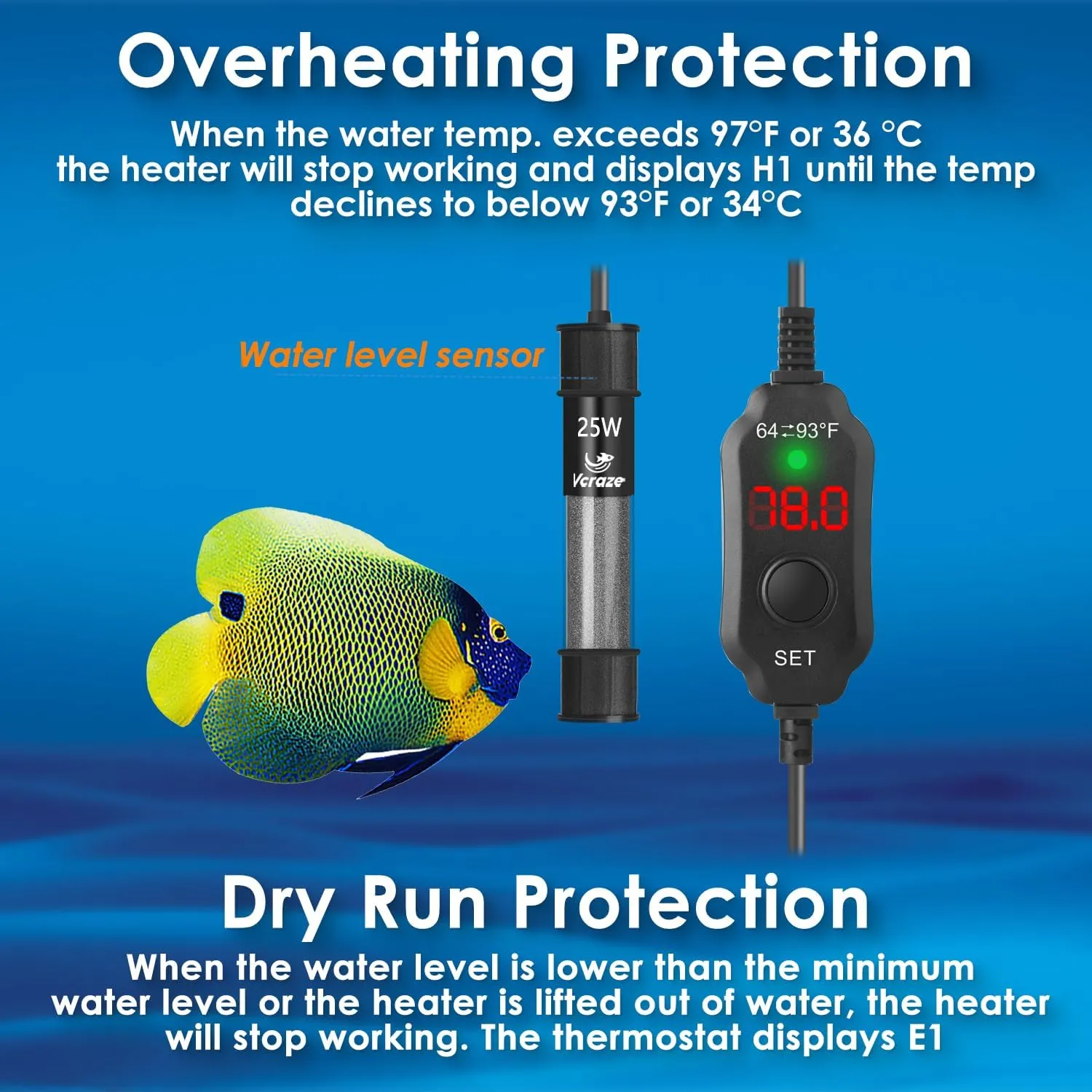 Super Compact 25W Fish Tank Heater, Submersible Aquarium Heater with LED Digital Display Thermostat, Adjustable Fish Heater for 3-5 Gallon Tanks