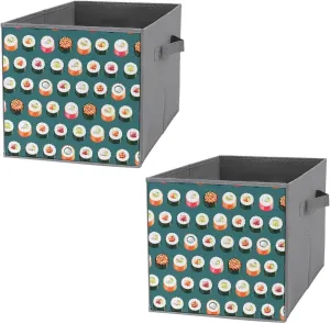 Sushi Set Collapsible Storage Bins Oxford Cloth Large Cube Organizer Basket with Handles 2PCS
