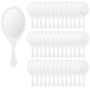 Suzile 60 Pcs Vintage Handheld Mirror Bulk Retro Hand Held Mirror Plastic Compact Travel Embossed Flower Decorative for Vanity Makeup Home Salon Travel Use(White)