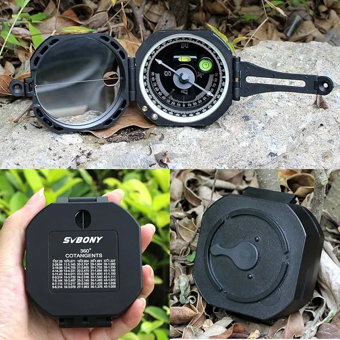 SVBONY Camping Military Compass Pocket Transit Multifunction Compass Lensatic Sighting Fluorescent Waterproof for Hunting Hiking with Strap