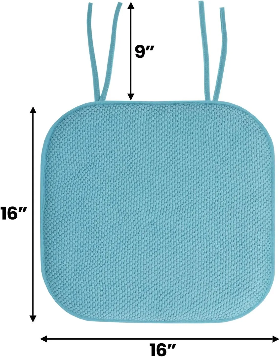 Sweet Home Collection Chair Cushion Memory Foam Pads with Ties Honeycomb Pattern Slip Non Skid Rubber Back Rounded Square 16" x 16" Seat Cover, 4 Pack, Teal 4 Pack