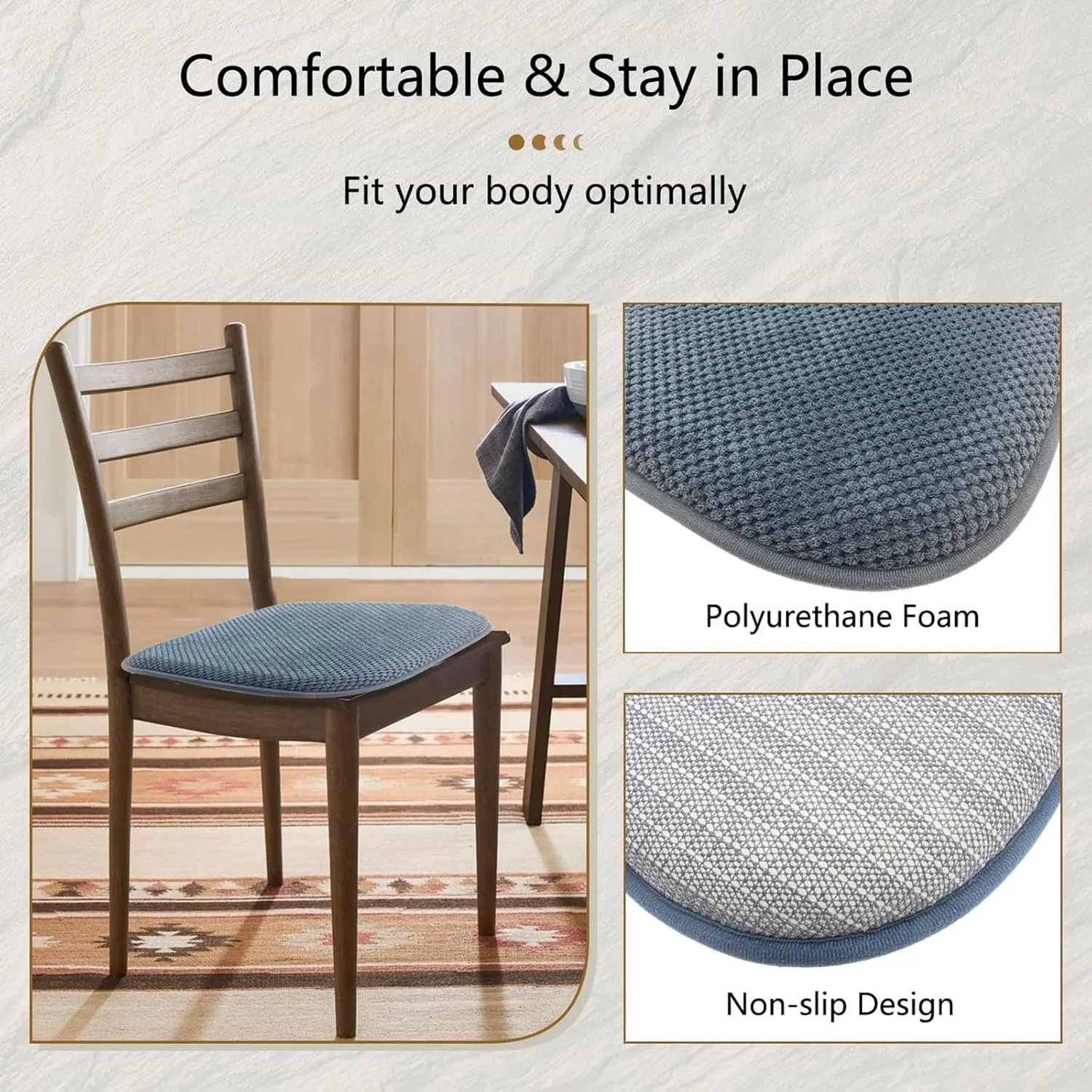SWEMSTAR Chair Cushions - Kitchen Dining Chair Pads Foam Seat Cushion for Chairs Barstool Cushions Non Slip Seat Pad