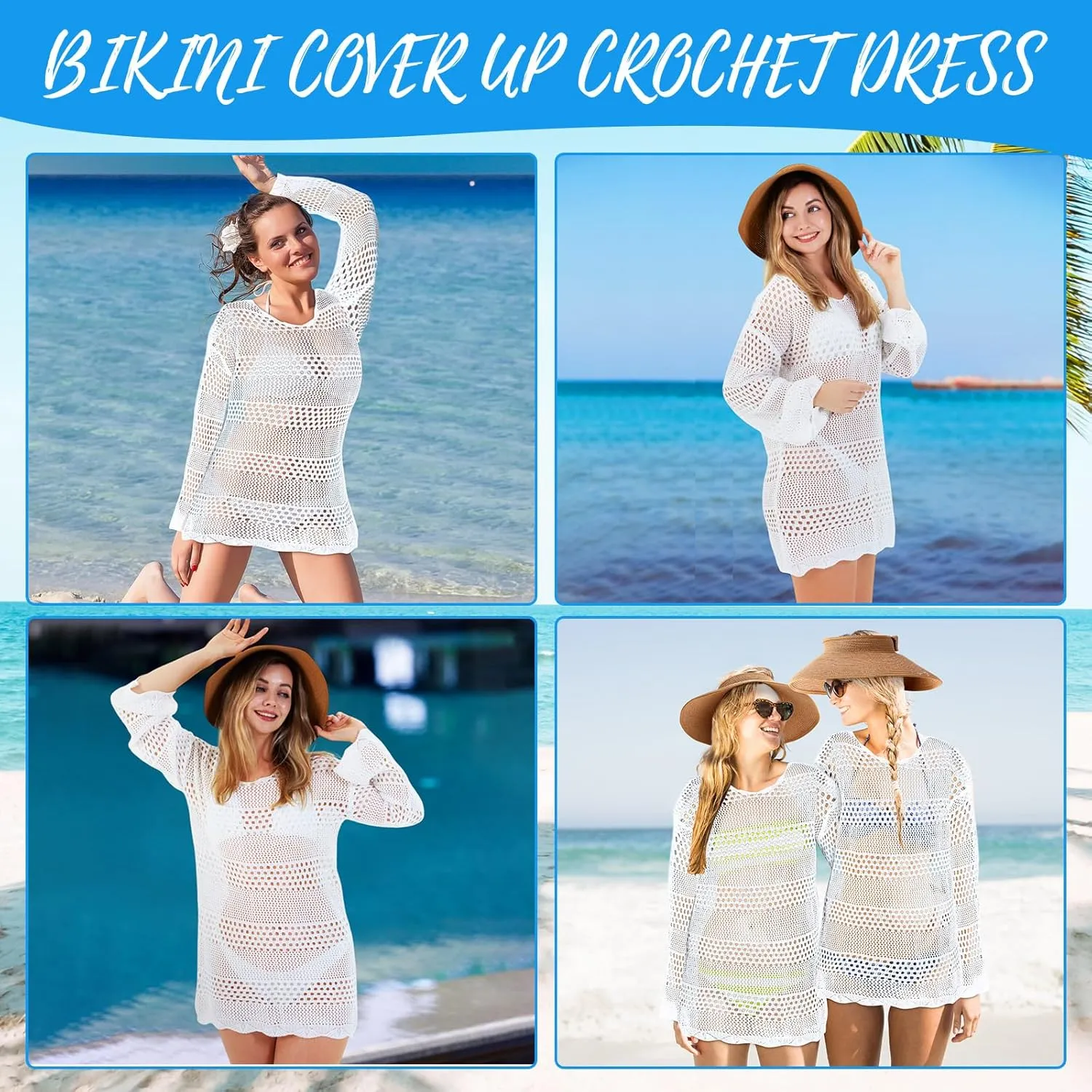 Swimsuit Coverup for Women with Sun Hat 2025 Summer Beach Bikini Bathing Suit Cover Ups Crochet Swimwear Tops