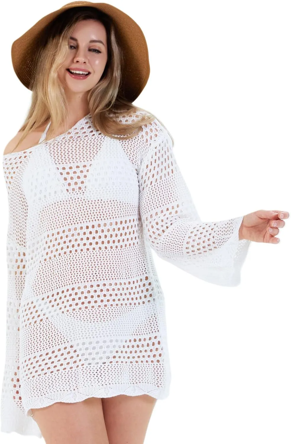 Swimsuit Coverup for Women with Sun Hat 2025 Summer Beach Bikini Bathing Suit Cover Ups Crochet Swimwear Tops