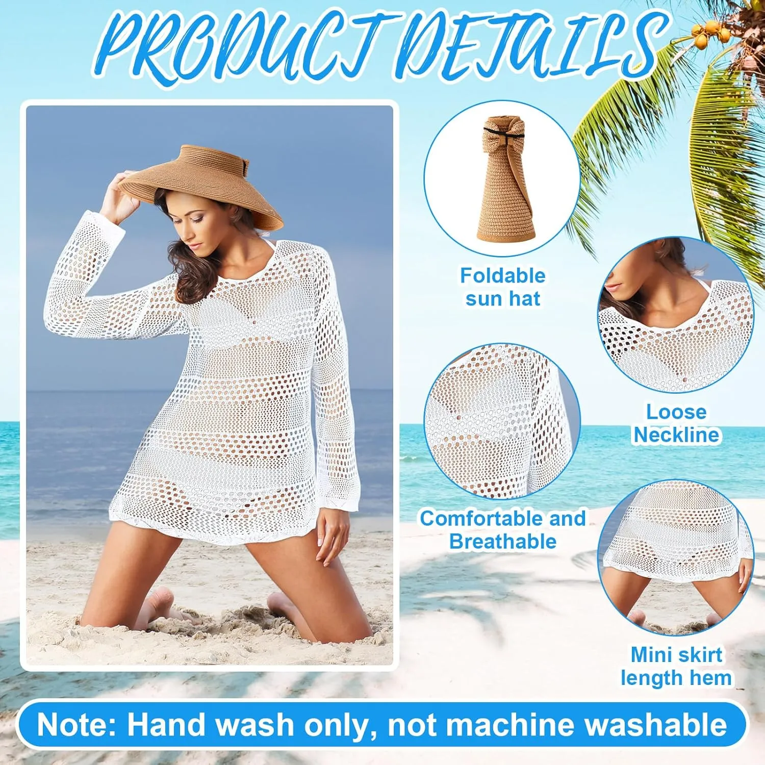 Swimsuit Coverup for Women with Sun Hat 2025 Summer Beach Bikini Bathing Suit Cover Ups Crochet Swimwear Tops