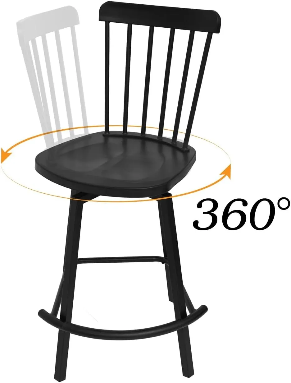 Swivel Outdoor Bar Stools Set of 2, Alloy Steel Bar Height Patio Chairs with High Back，All-Weather Patio Furniture for Deck Lawn Garden, Black