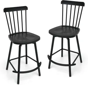 Swivel Outdoor Bar Stools Set of 2, Alloy Steel Bar Height Patio Chairs with High Back，All-Weather Patio Furniture for Deck Lawn Garden, Black