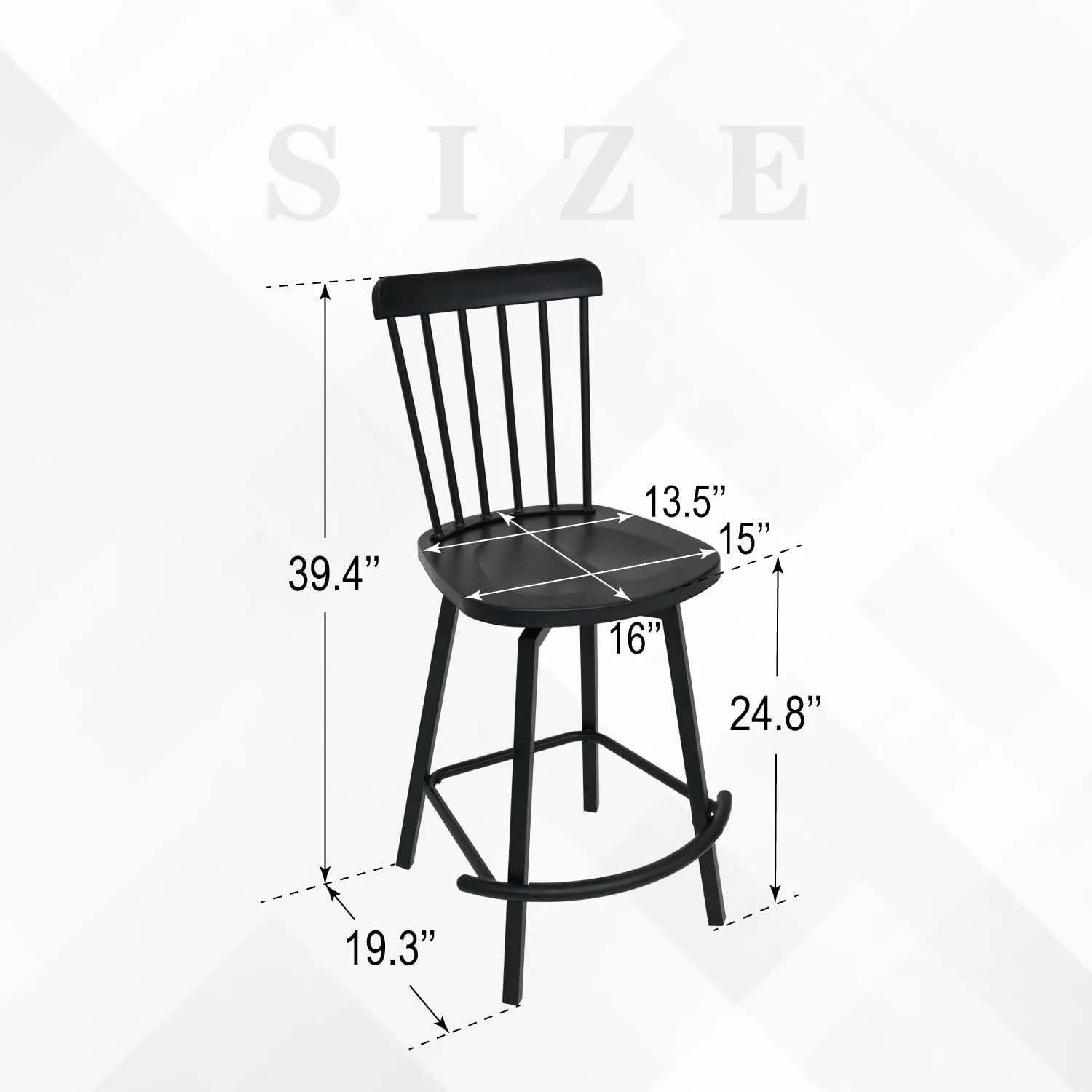 Swivel Outdoor Bar Stools Set of 2, Alloy Steel Bar Height Patio Chairs with High Back，All-Weather Patio Furniture for Deck Lawn Garden, Black
