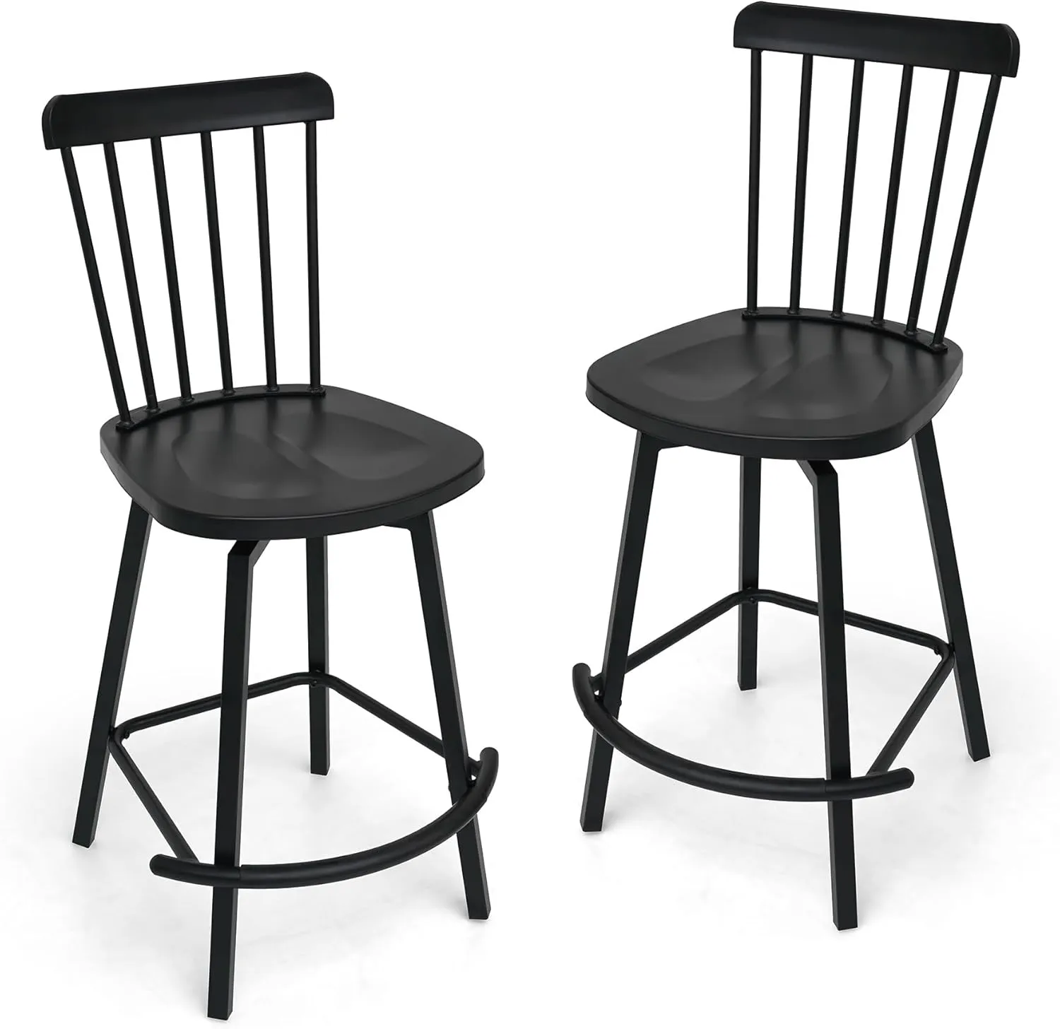 Swivel Outdoor Bar Stools Set of 2, Alloy Steel Bar Height Patio Chairs with High Back，All-Weather Patio Furniture for Deck Lawn Garden, Black