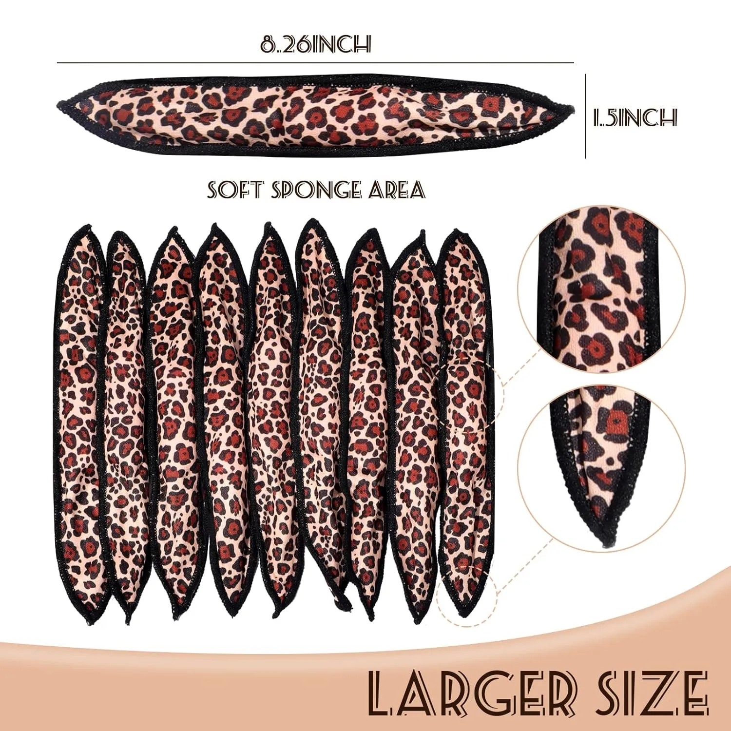Syhood 48 Pcs Sponge Hair Rollers Soft Hair Curlers to Sleep in, Foam Heatless Overnight Pillow Curlers for Women Tousle Hair Styling Tools(Cloth Cover,Leopard)