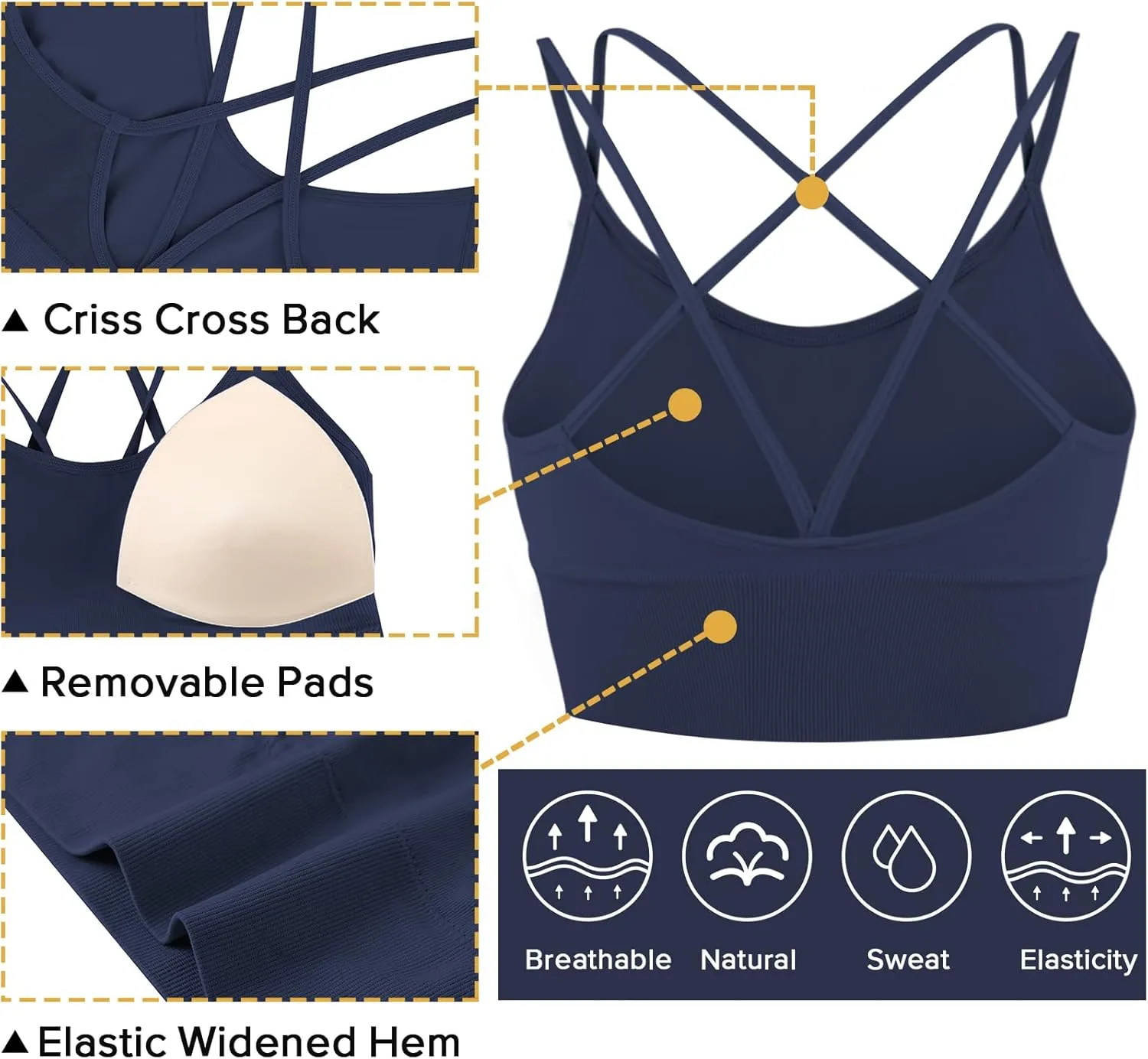 Sykooria 3 Pack Strappy Sports Bra for Women Sexy Crisscross for Yoga Running Athletic Gym Workout Fitness Tank Tops