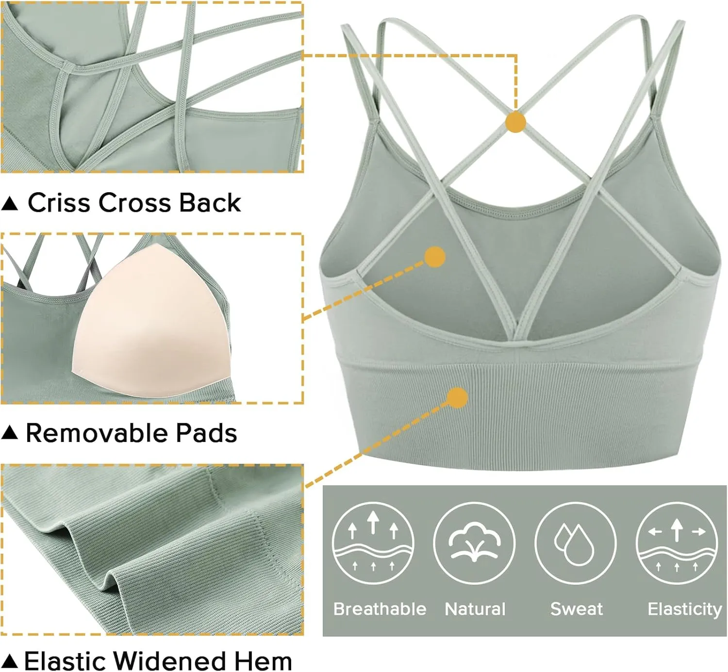Sykooria 3 Pack Strappy Sports Bra for Women Sexy Crisscross for Yoga Running Athletic Gym Workout Fitness Tank Tops