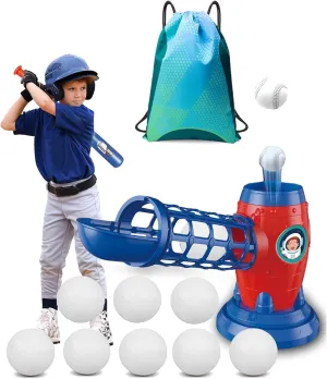 T Ball Set for Kids Toddlers, Electric Automatic Baseball Pitching Machine Pitcher Machines, Tee Ball Set Baseball Tee for Kids Toddlers 3-5 5-8 3-12