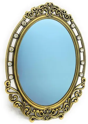 T-Box GoldenTBox Vintage Antique Decorative Metal Portable Cosmetic Standing Mirror with Crystal for Traveling, Birthday, Christmas, Valentine's Day, Mother's Day (Matte Gold)
