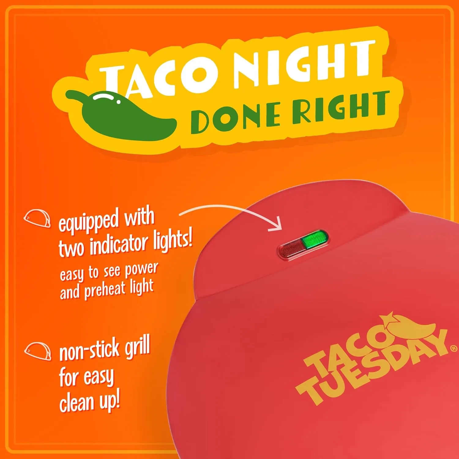 Taco Tuesday Deluxe 8-Inch 6-Wedge Electric Quesadilla Maker with Extra Stuffing Latch, Red