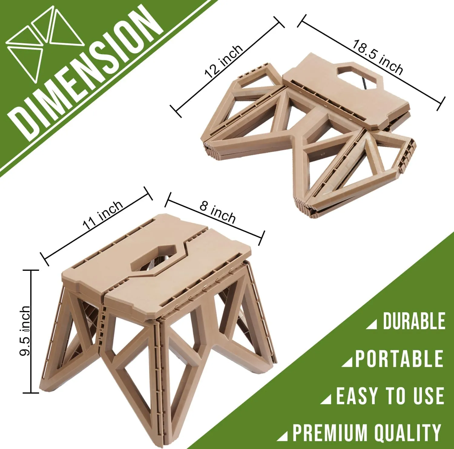 Tactical Folding Step Stool Portable Small Chair Collapsible for Kitchen,Hiking Stool Backpacking, Camping, Fishing and Hunting (Green)