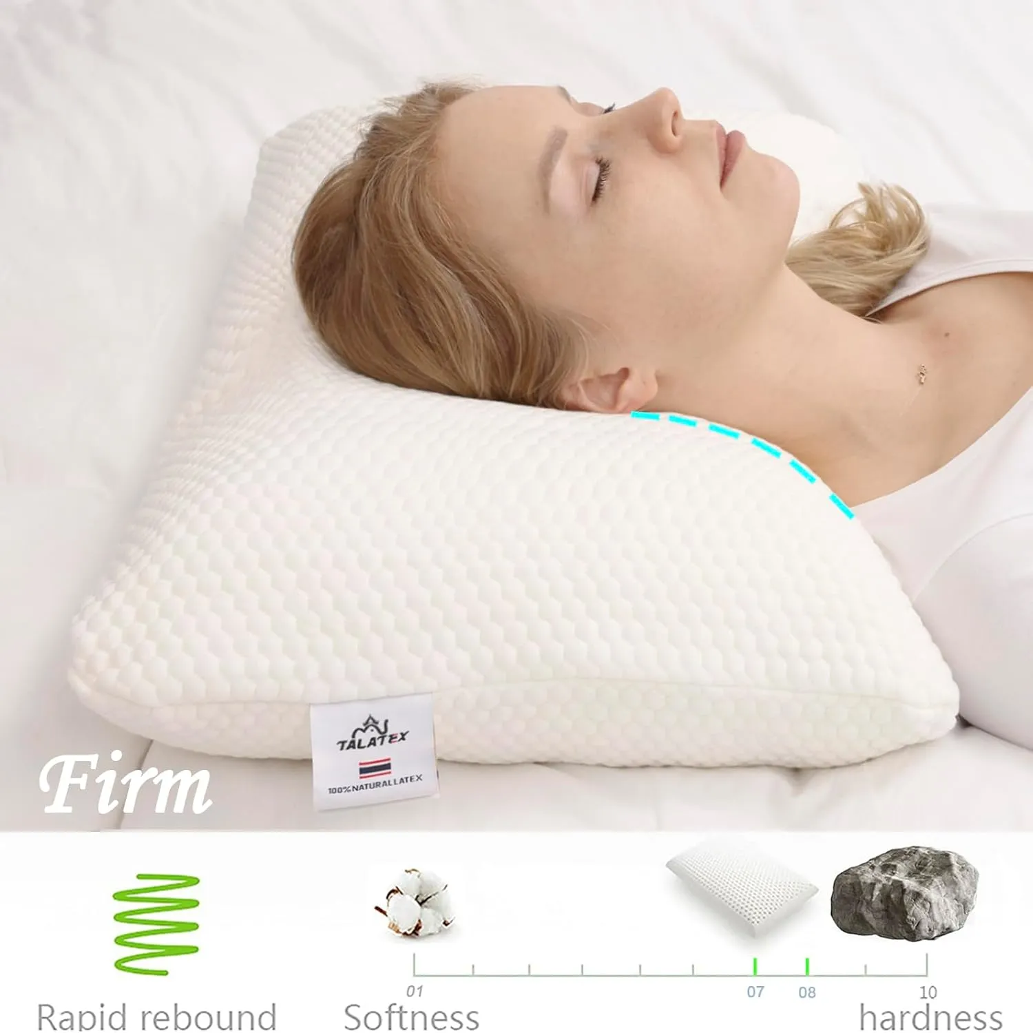 Talatex Talalay 100% Natural Premium Latex Pillow, Purefusion Talalay Latex Helps Relieve Pressure, No Memory Foam Chemicals, Perfect Package Best Gift with Removable Tencel Cover