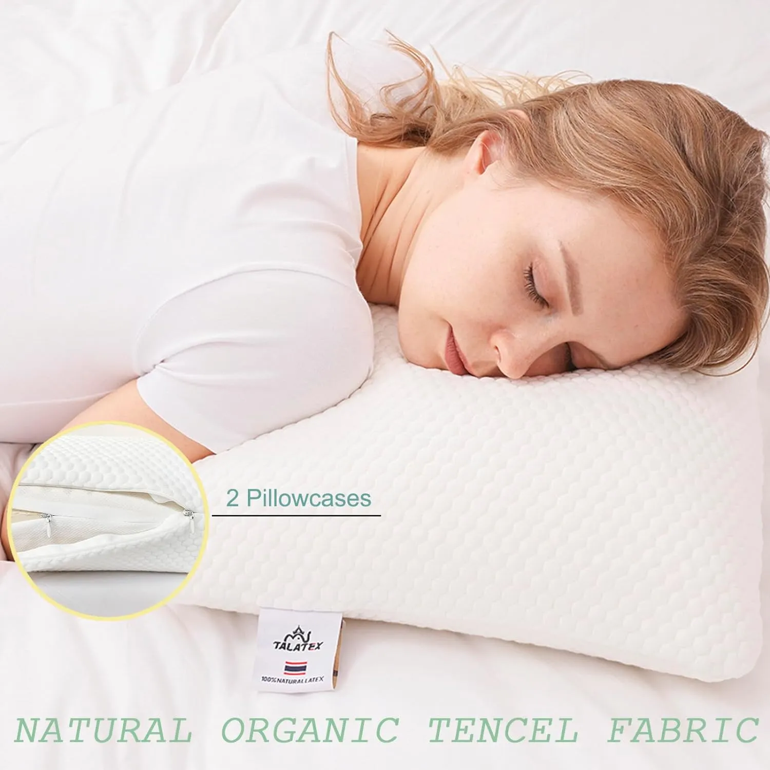 Talatex Talalay 100% Natural Premium Latex Pillow, Purefusion Talalay Latex Helps Relieve Pressure, No Memory Foam Chemicals, Perfect Package Best Gift with Removable Tencel Cover