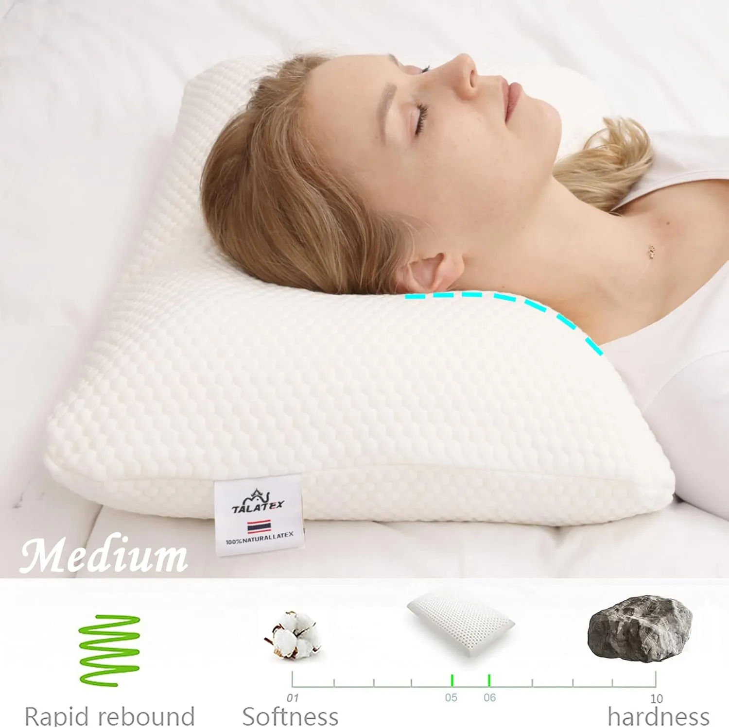 Talatex Talalay 100% Natural Premium Latex Pillow, Purefusion Talalay Latex Helps Relieve Pressure, No Memory Foam Chemicals, Perfect Package Best Gift with Removable Tencel Cover