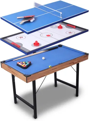 TALLO 3-in-1 Game Table, 48-in Folding Portable Combo Game Table Set w/Ping Pong, Slide Hockey, Pool Billiards for Kids and Adults, Indoor and Outdoor Games