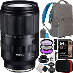 Tamron 18-300mm F/3.5-6.3 Di III-A VC VXD Zoom Lens for Sony E-Mount APS-C Mirrorless Cameras (Model B061) Bundle with Deco Gear Photography Backpack   UV Polarizer FLD Filter Kit and Accessories