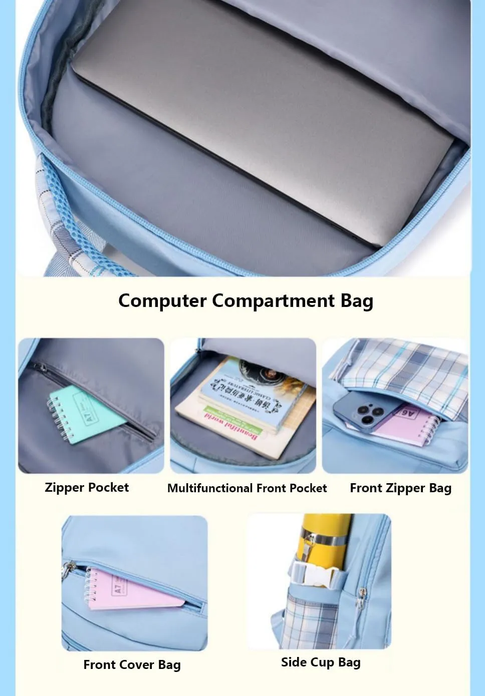 Teen backpack Large Capacity Backpack Kawaii Backpack Suitable for Daily Use on School Excursions with Pencil Set Bus Card Protector and Cartoon Stickers
