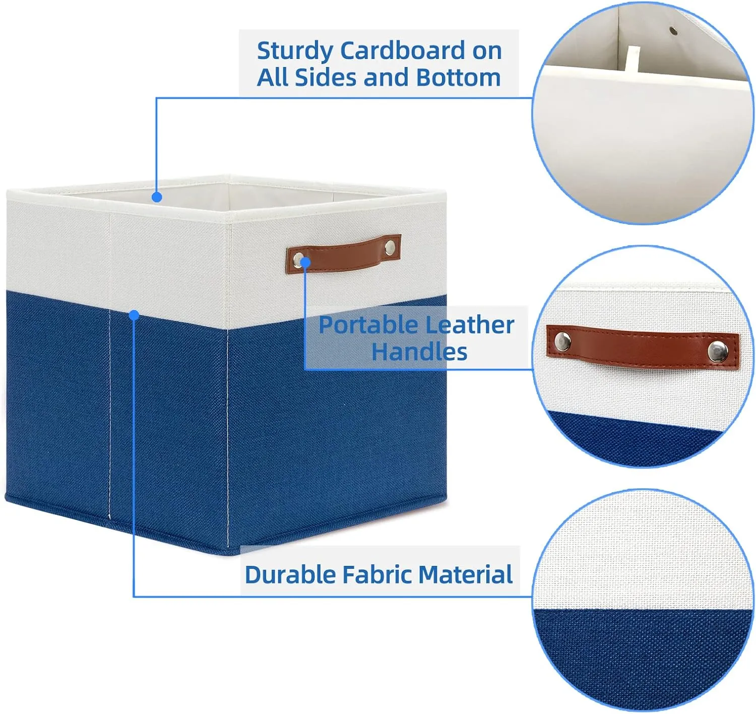 Temary Collapsible Storage Boxes - 12x12 Blue Cube Storage Bins with Handles for Organizing Home, White&Blue