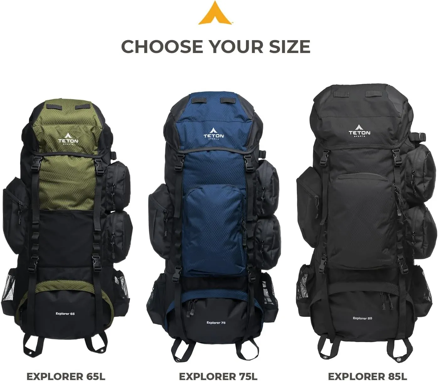 Teton 65L Explorer Internal Frame Backpack for Hiking, Camping, Backpacking, Rain Cover Included
