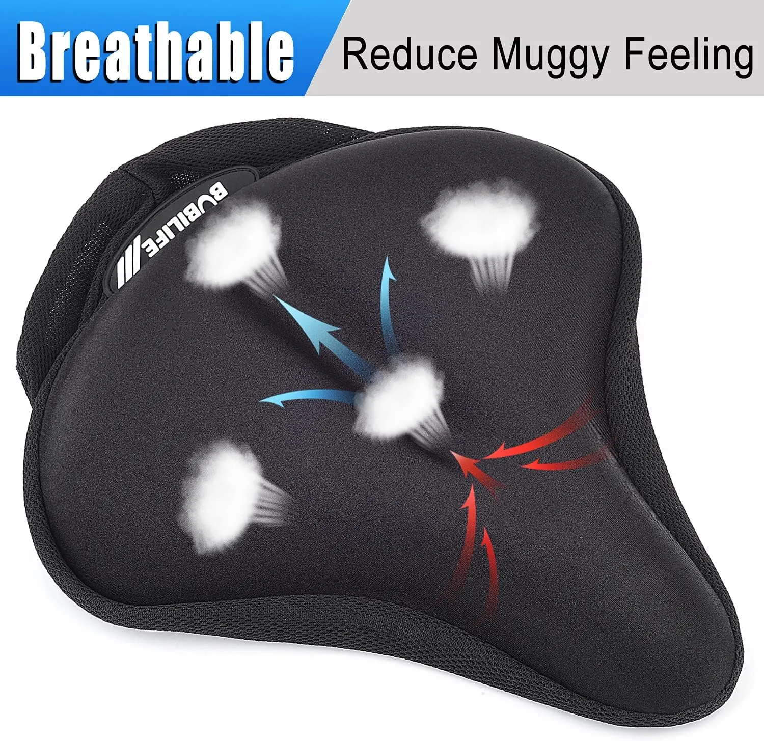 Thick & Wide Gel Bike Seat Cushion Pad with Rainproof Cover - Comfortable Silicone Gel Memory Foam Bicycle Saddle Seat Cushion with UV Protection
