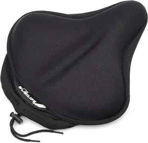 Thick & Wide Gel Bike Seat Cushion Pad with Rainproof Cover - Comfortable Silicone Gel Memory Foam Bicycle Saddle Seat Cushion with UV Protection