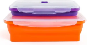 Thin Bins Collapsible Containers – Set of 2 Extra Large Rectangle Silicone Food Storage Containers – BPA Free, Microwave, Dishwasher and Freezer Safe