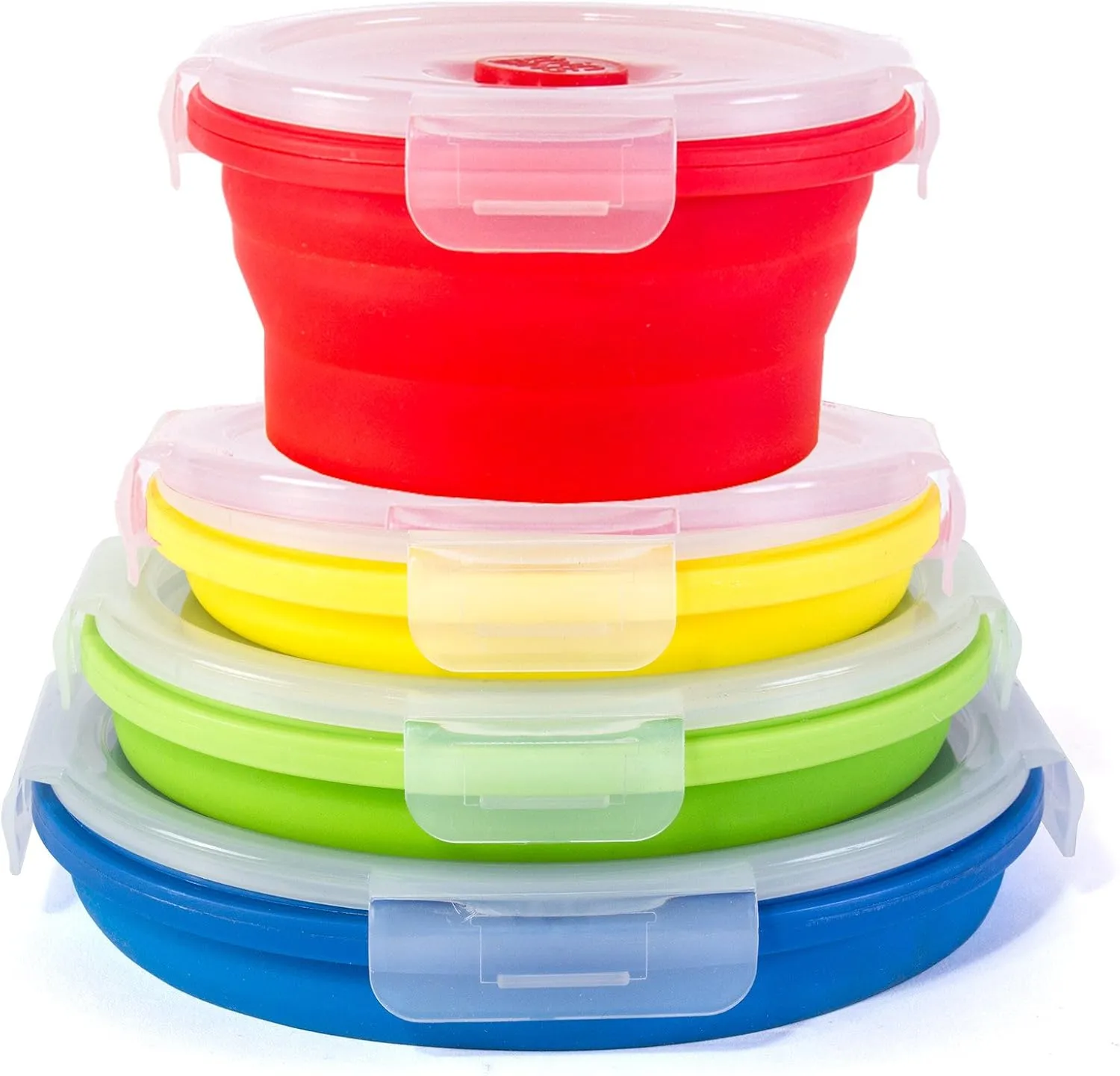 Thin Bins Collapsible Containers Set of 4 Round Silicone Food Storage Containers BPA Free, Microwave, Dishwasher and Freezer Safe - No more cluttered container cabinet! SC-149A