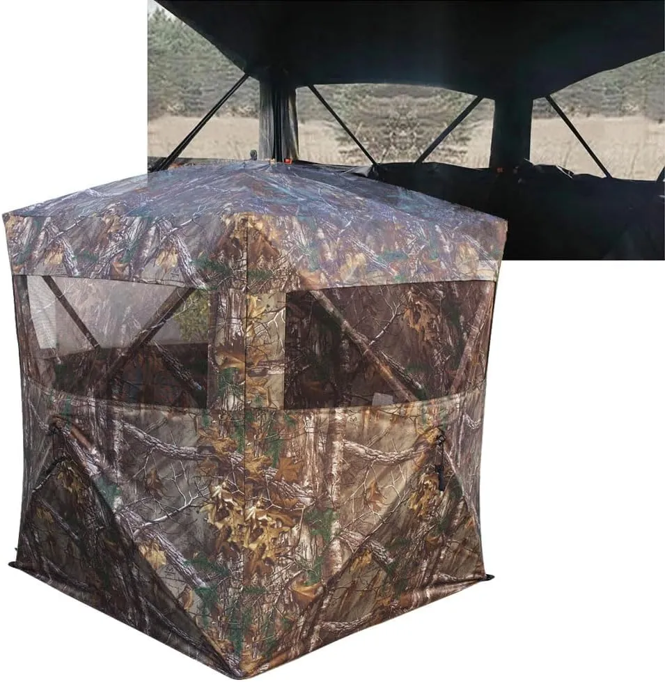 THUNDERBAY SPUR Collector 2 Person Hunting Blind, Portable Ground Blind with Silent Sliding Window, Spring Tree Camo