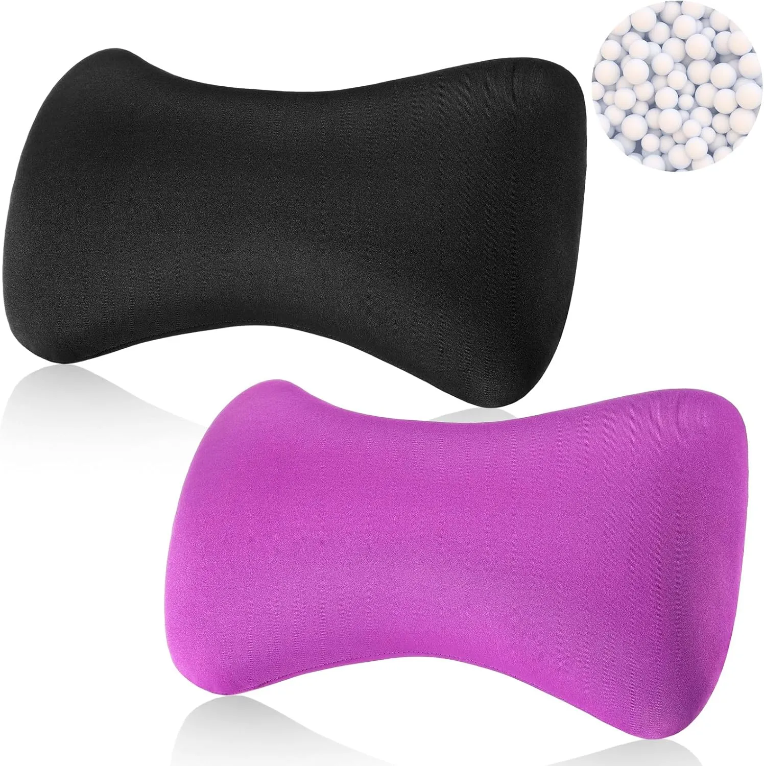 Thyle 2 Pack Microbead Neck Pillow 15 x 8 x 2'' Bone Headrest Sleeping Microbead Pillows Soft Cushion Comfortable Support Bolster for Adults Back Sleeping Sofa Bed Travel Home(Black, Violet)
