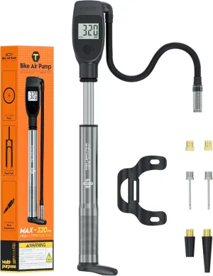 Tiakia High Pressure Shock Pump with Digital Pressure Gauge for Air Front Fork & Rear Suspension, Portable Bike Pump Aluminum Bicycle Tire Inflator Frame Pump Fit Schrader/Presta DH Bike