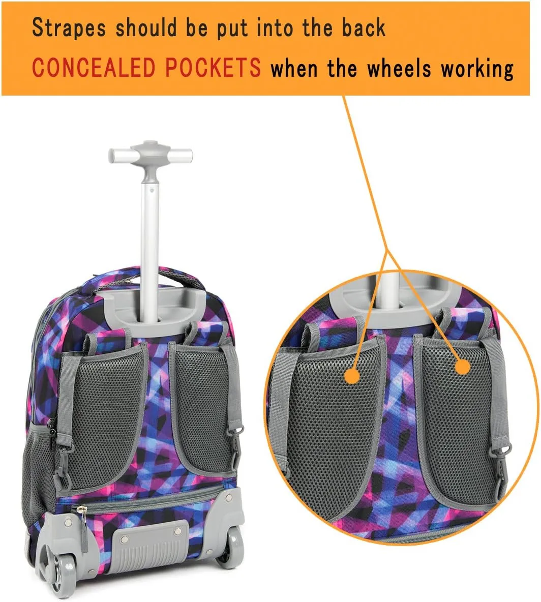 Tilami Kids Rolling Backpack 18 inch Boys and Girls Laptop Backpack, Patterns