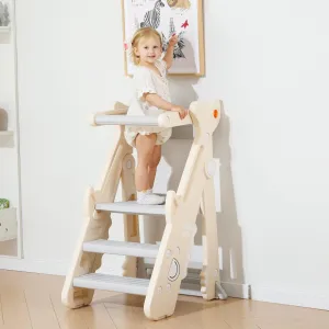 Toddler Kitchen Step Stool, Foldable Toddler Standing Tower for Toddler Kitchen Stool Helper - Adjustable Height Toddler Kitchen Stool, Removable Anti-Drop Railing Safety Rail